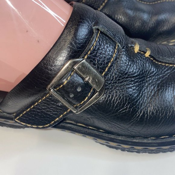 Womens Born Black Leather Slides Clogs Size 6M Contrast Trim Side Buckle W31617 - Picture 7 of 11